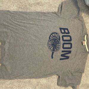 HOMAGE Gray Short Sleeve Tee with Navy 'BOOM' Cannon Graphic